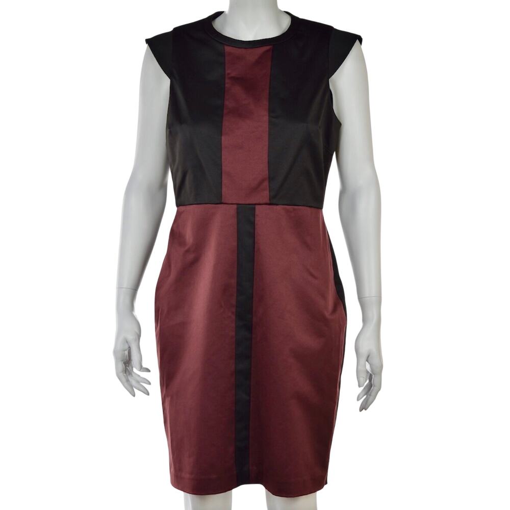 Andrew Marc Black & Maroon Wine Color Block Sheath Dress Size 6